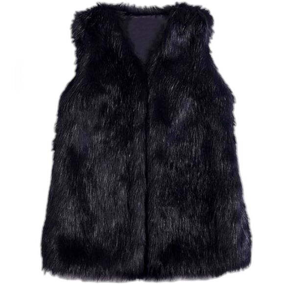 New Look Black Soft Faux Fur Vest Open Front Body Warmer Gilet Waistcoat US 8 - Picture 1 of 8
